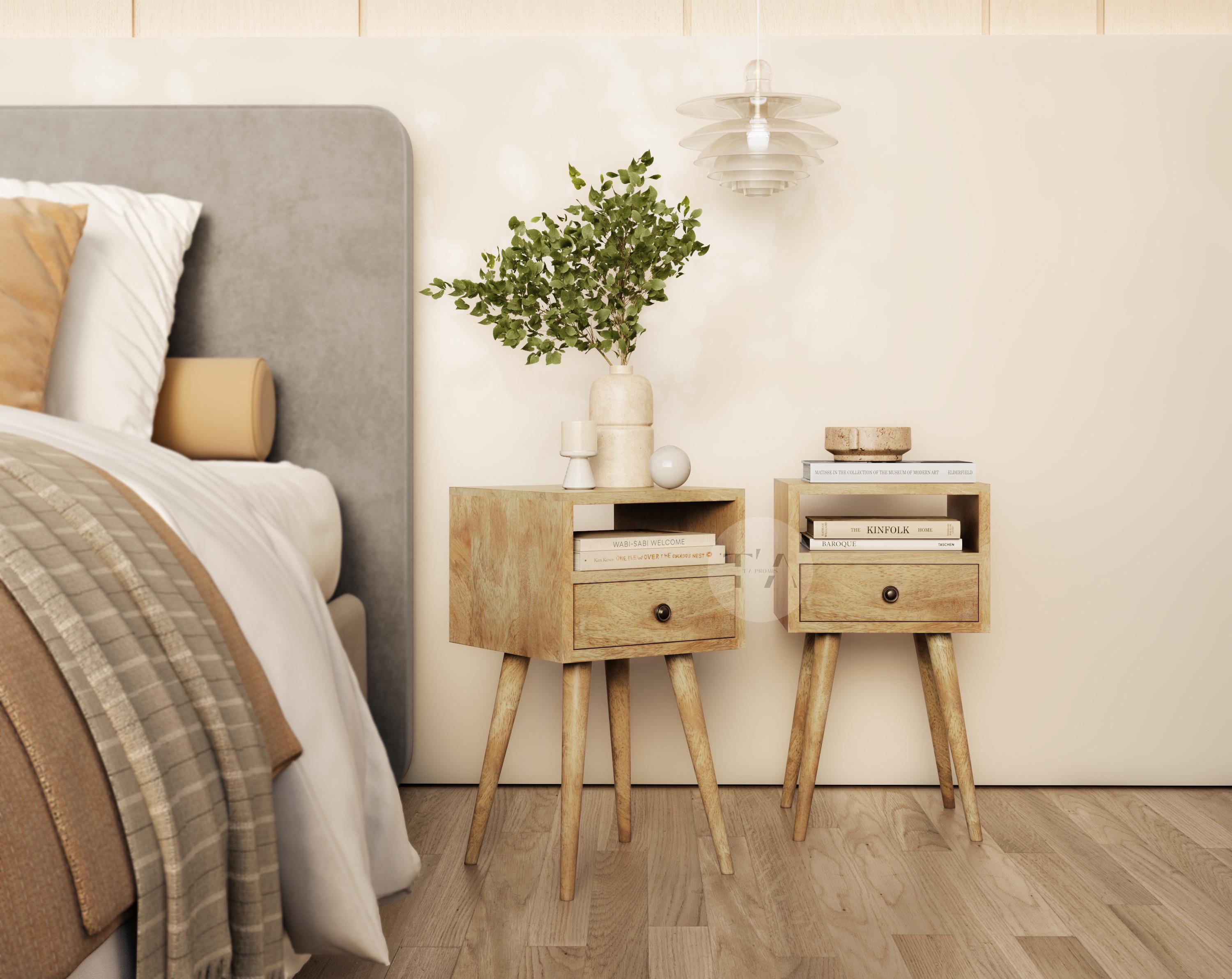 CARO-Möbel Comodino Messina in legno bianco - Comodino con cassetto e 1 cesto con inserto in tessuto, comodino in stile rustico