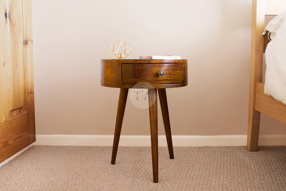 Round Bedside Table With Drawer Small Round Side End Table Bedroom
