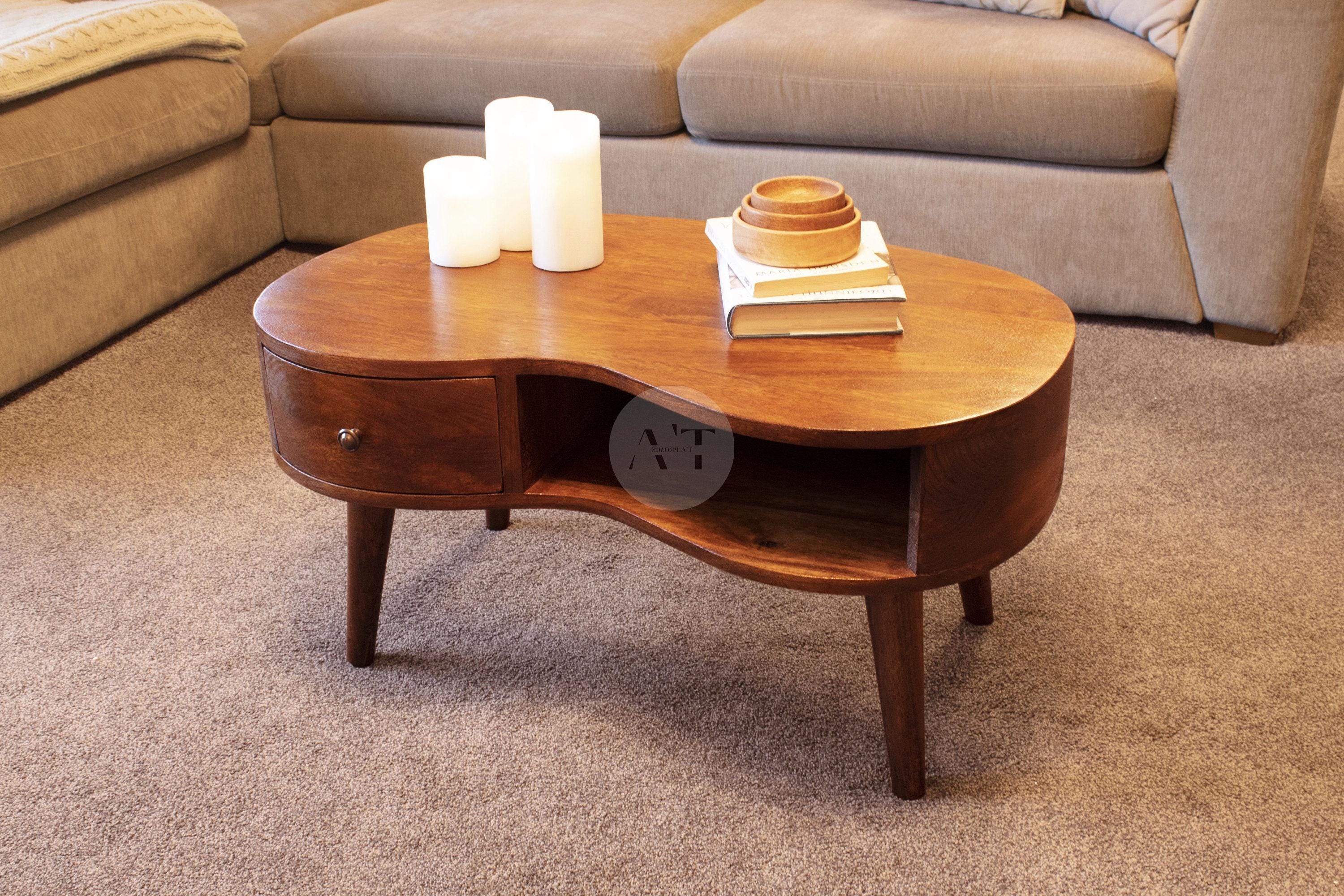 Wave Coffee Table Scandi Style • Dark Wood Coffee Table Wavy • Round Lounge Table for Living Room Center • Waves Edge Coffee Table Curved