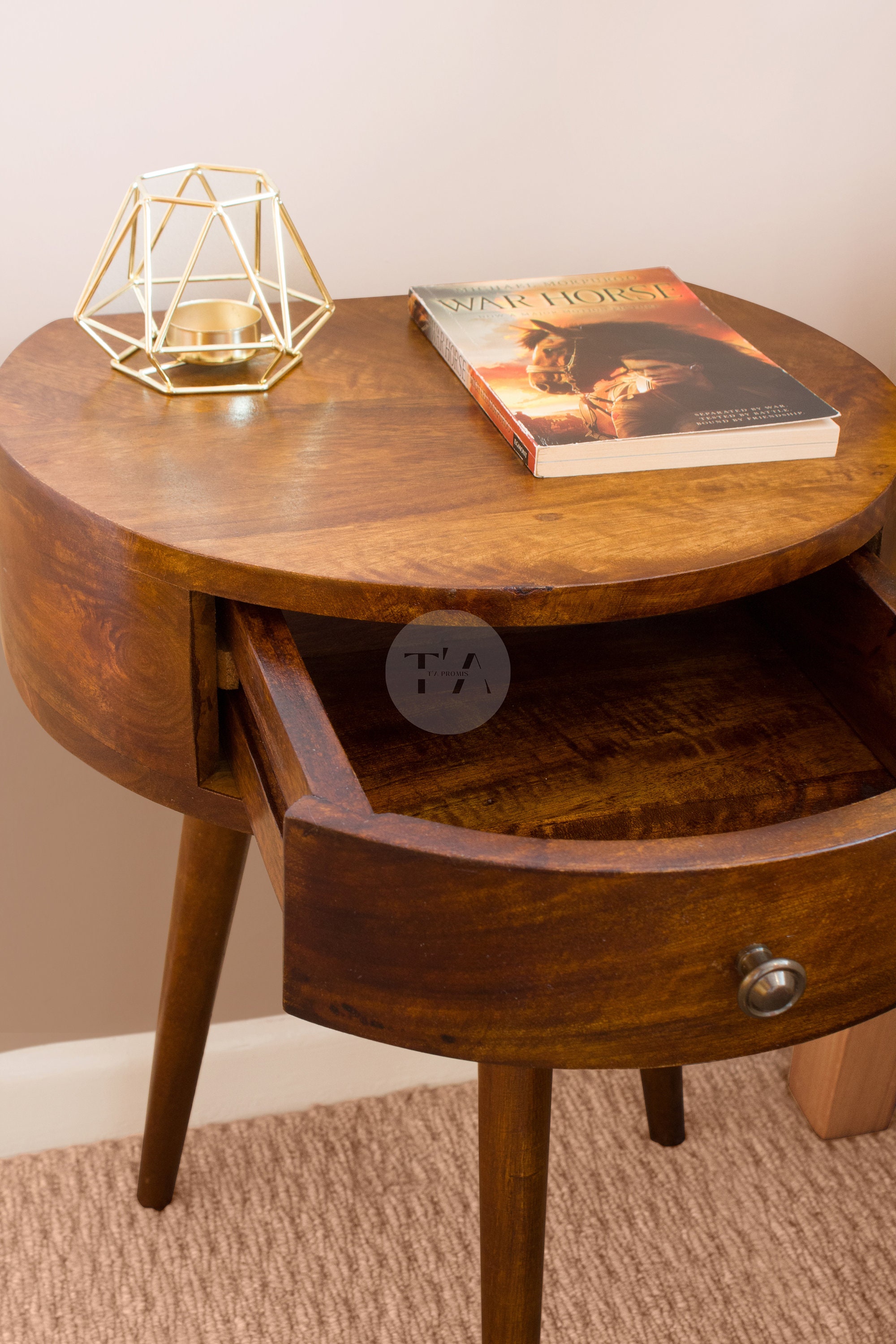 Round Bedside Table With Drawer Small Round Side End Table Bedroom
