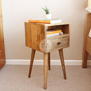 Narrow Bedside Table Small Bedside Table Slim Bedside Table Cute Bedside Table Light Bedside Table with Shelf Bedside Table Cube Oak