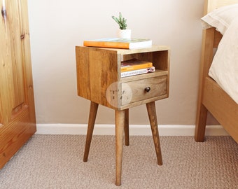 Narrow Bedside Table • Small Bedside Table • Slim Bedside Table • Cute Bedside Table Light • Bedside Table with Shelf • Bedside Table Cube