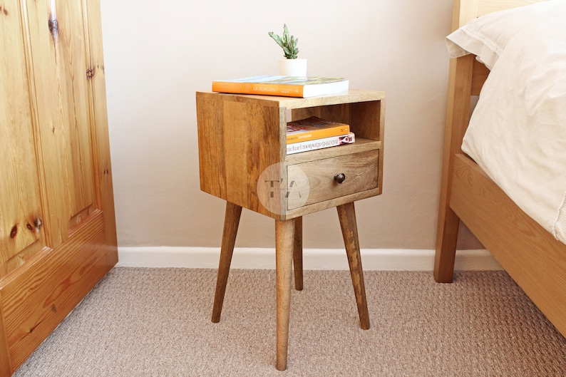 Narrow Bedside Table Small Bedside Table Slim Bedside Table Cute Bedside Table Light Bedside Table with Shelf Bedside Table Cube Oak