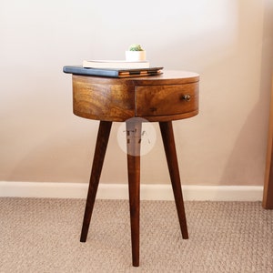 Circular Bedside Table • Round Bedside Table • Slim Bedside Table • Small Bedside Table • Cute Bedside Table • Circle Side Table with Drawer