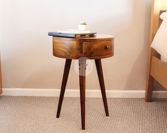 Circular Bedside Table • Round Bedside Table • Slim Bedside Table • Small Bedside Table • Cute Bedside Table • Circle Side Table with Drawer