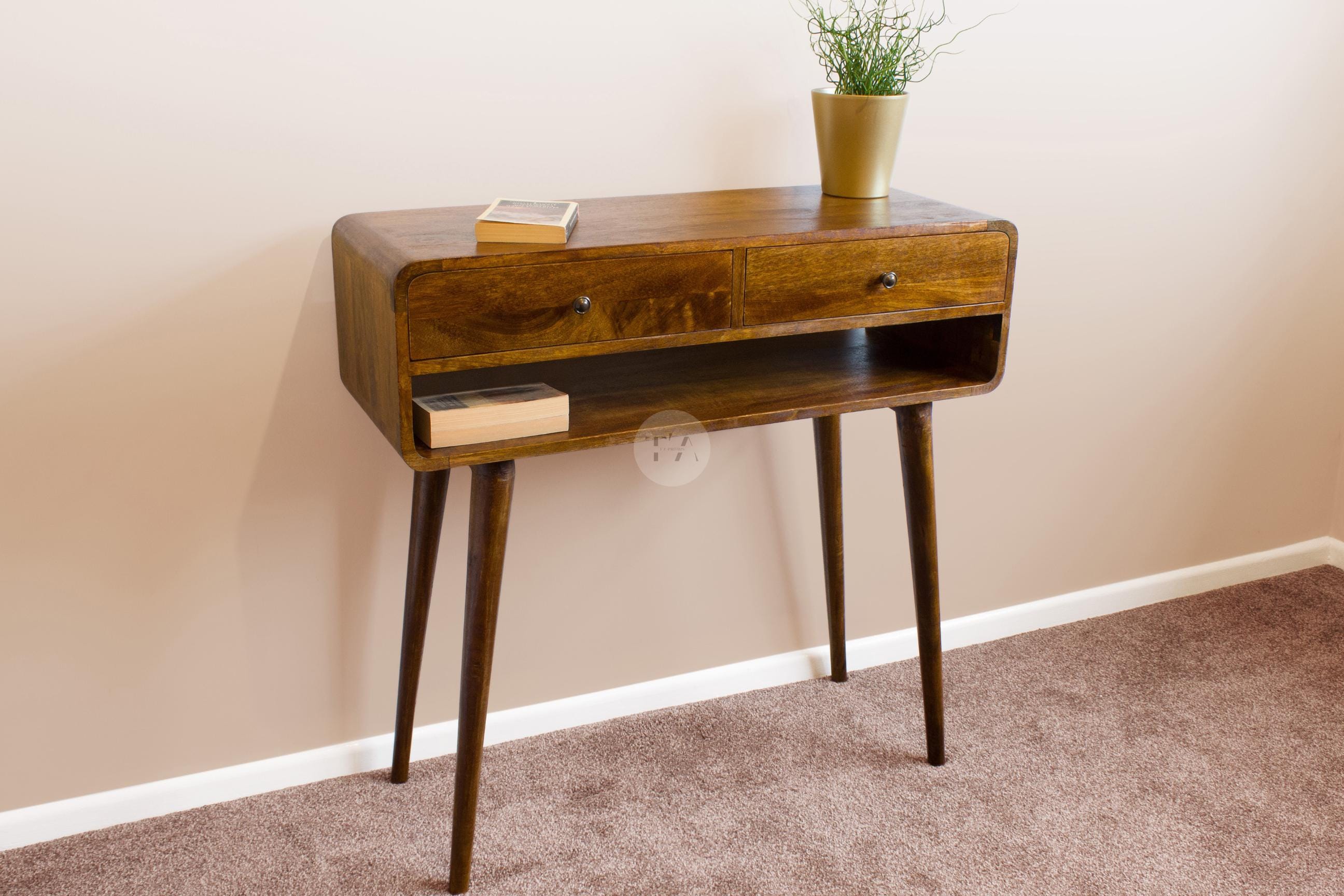 Table console en bois massif avec tiroirs et étagère * Table console d'entrée 2 tiroirs * Table console haute pour derrière un canapé * Table console