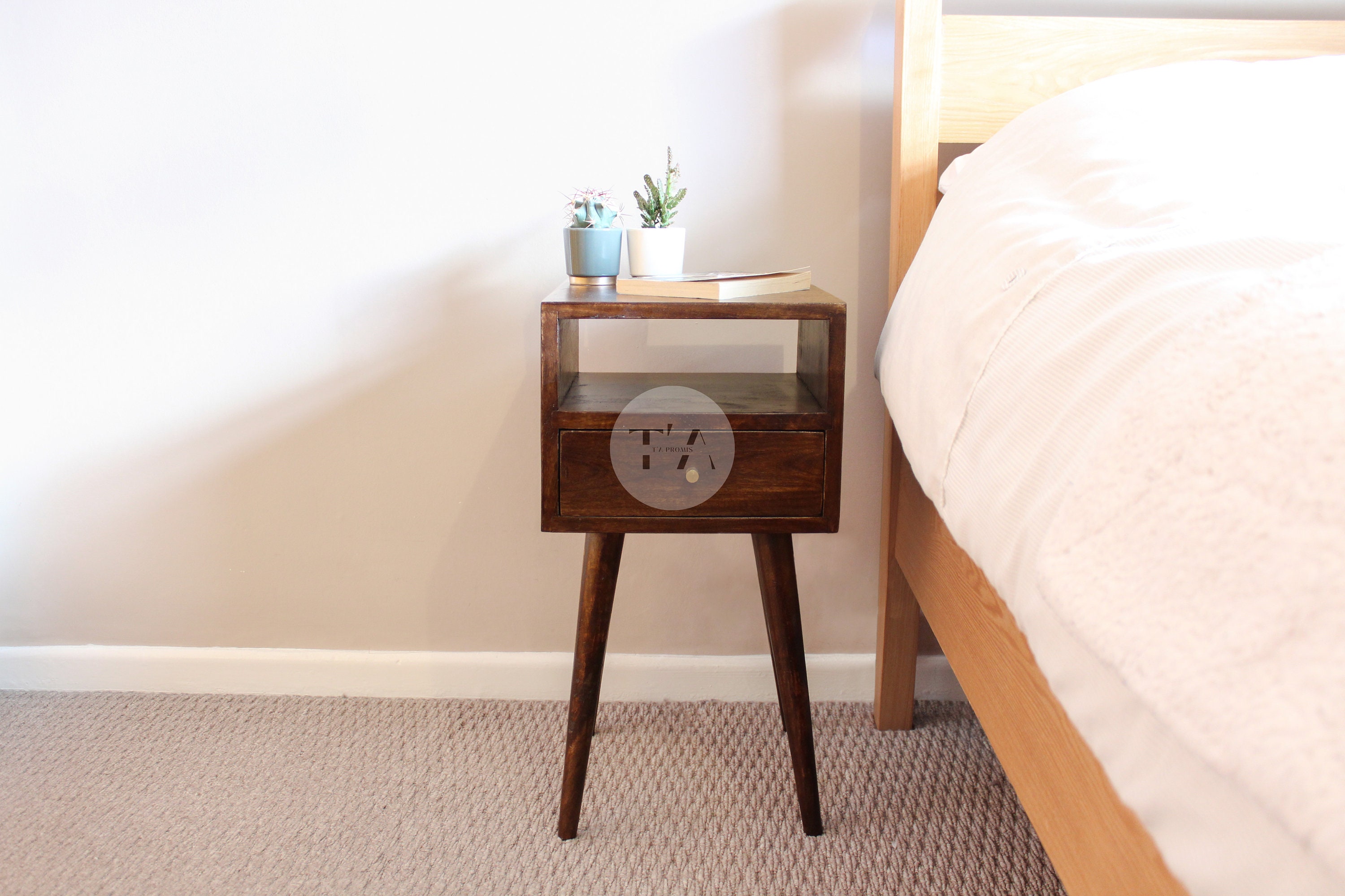 Dark Wood Bedside Table Walnut Finish Bedside Table Etsy UK