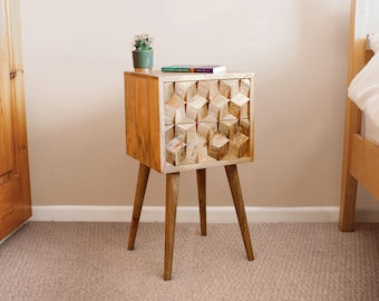 Tall Bedside Table with 2 Drawers • High Bedside Table Funky • Bedside Table Quirky  • Scandi Bedside Table Aesthetic • Nightstand Narrow