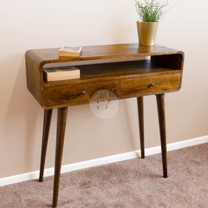 Mid Century Console Table with Drawers • Wooden Console Table with Shelf Storage • Modern Console Table Long • Tall Console Table Dark Wood