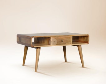 Unique Coffee Table Light Wood • Mid-Century Large Coffee Table for Living Room Wooden • Solid Oak Nordic Coffee Table with Storage and Legs