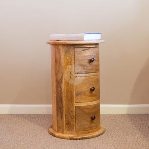 Small Drum Bedside Table with Storage • Barrel Bedside Table • Wood Drum Side Table with Drawers • Cylinder Bedside Table • Drum Cabinet