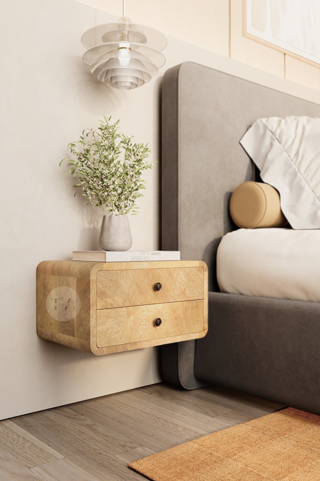Gfw harmony single drawer oak wooden wall mounted bedside table set of
