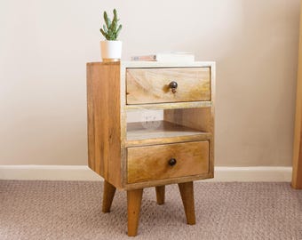 Slim Nightstand with Drawers • Narrow Nightstand with Shelf • Bedside Table Light Wood • Bedside Table Neutral • Small Nightstand Solid Wood