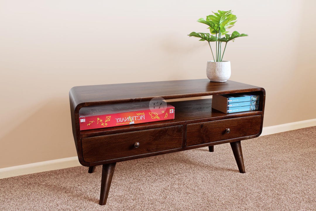 Dark Walnut Solid Wood Coffee Table Curved Mid Century Modern Style - Etsy