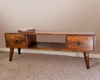 Coffee table for living room, modern farmhouse coffee table with 2 drawers