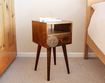 Japandi Style Bedside Table: Nordic Mango Wood Stand for Scandi Homes
