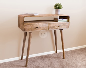 Console Table with Shelf • Mango Wood Console Table Oak Finish • Console Table Entry • Console Table Unique • Console Table Living Room