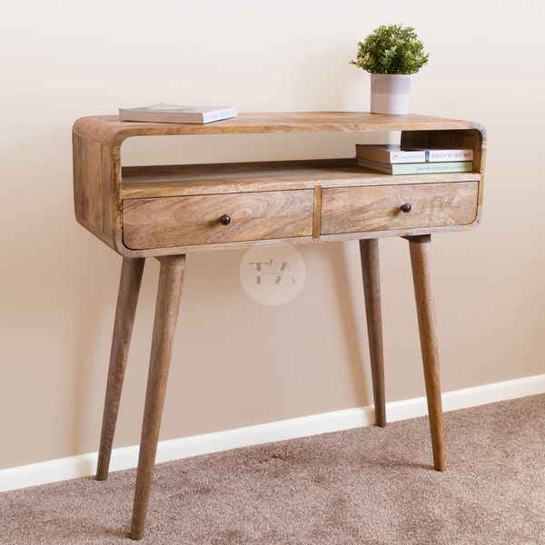 Console Table with Shelf • Mango Wood Console Table Oak Finish • Console Table Entry • Console Table Unique • Console Table Living Room