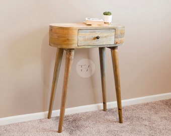 Small Mid Century Dressing Table without Mirror • Bedroom Dressing Table Desk • Round Vanity Table with Drawer • Console Table Small Space