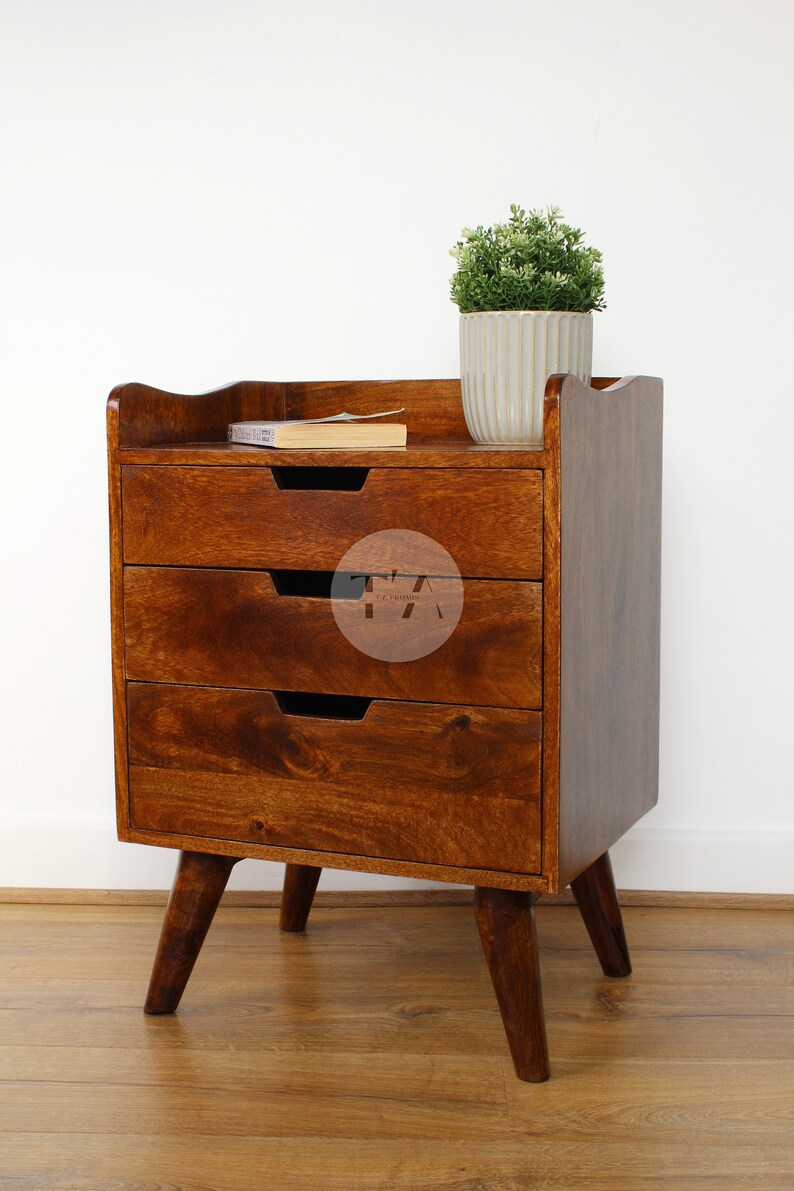 Mid Century Bedside Table 3 Drawers Bedside Table Storage Etsy UK