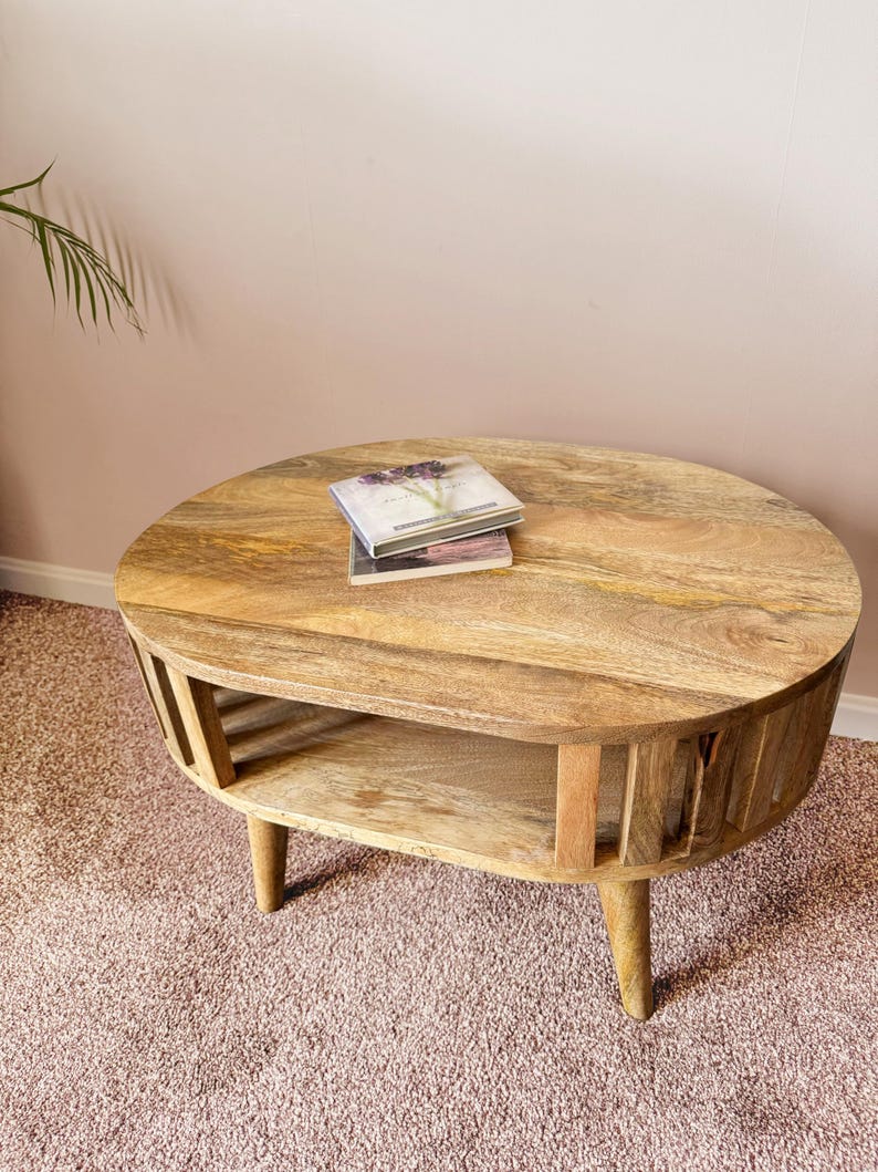 Mini Round Coffee Table, Small Coffee Tables for Small Spaces, Open ...