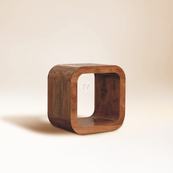 Cube Bedside Table No Legs • Open Side Table Bedroom • Square End Table for Living Room • Modern Nightstand No Drawers • Box Side Table Wood