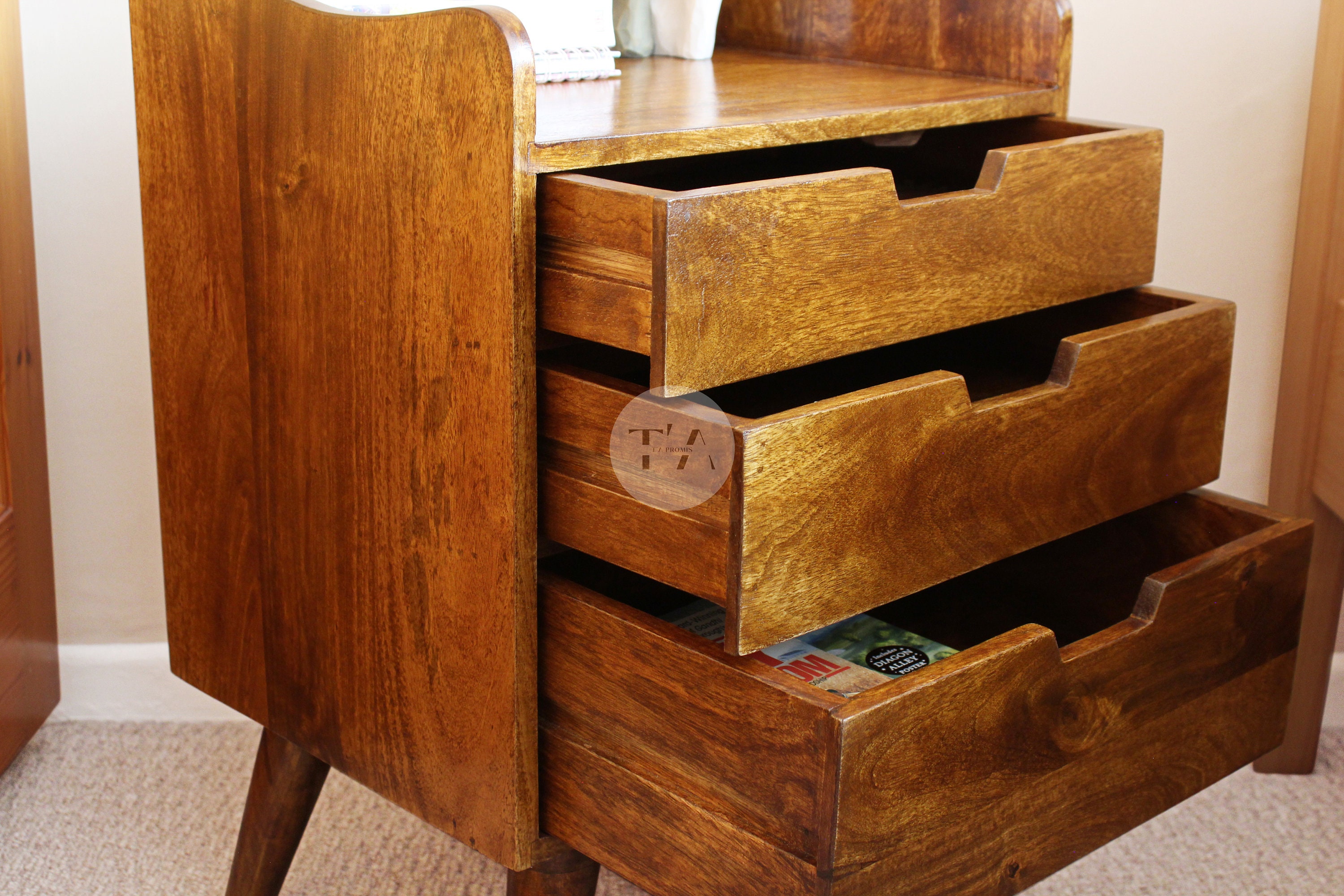 Mid Century Bedside Table 3 Drawers Bedside Table Storage Etsy UK