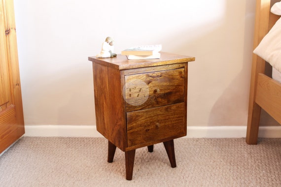Small Wooden Bedside Table With 2 Drawers Contemporary Bedside