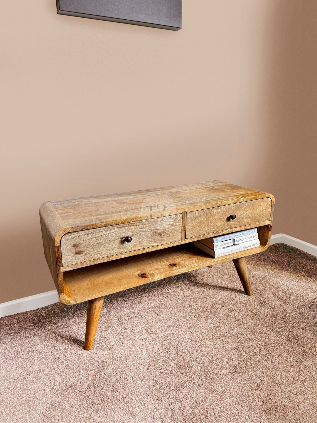 Wooden Tv Unit for Living Room Modern Tv Stand Coffee Table Midcentury