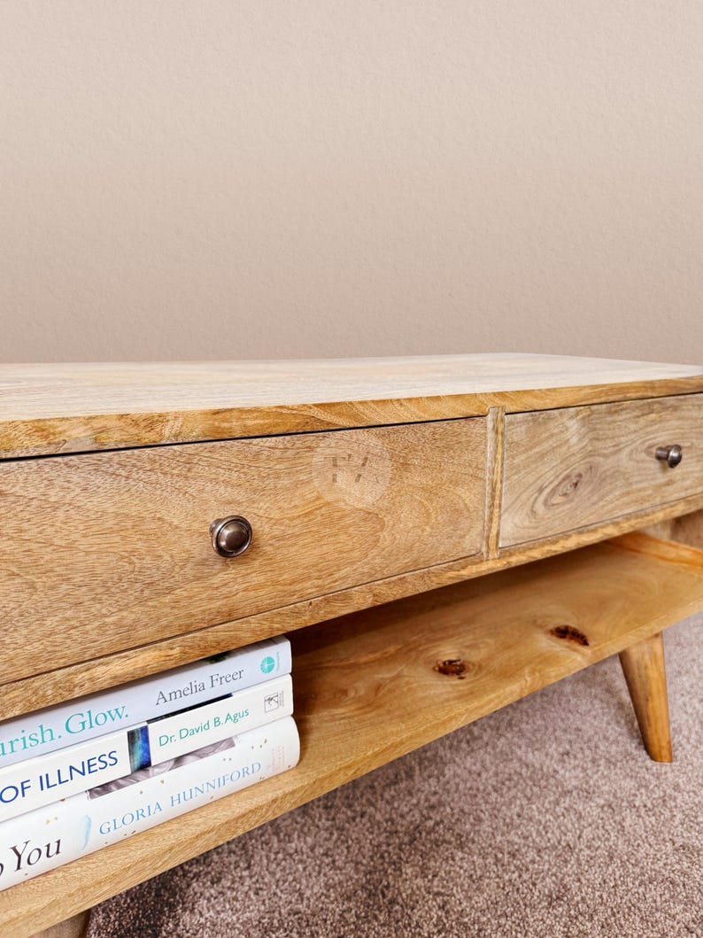 Wooden Tv Unit For Living Room • Modern Tv Stand Coffee Table • Mid-Century Tv Unit with Shelves • Low Tv Stand with Bookshelf • Tv Cabinet image 7
