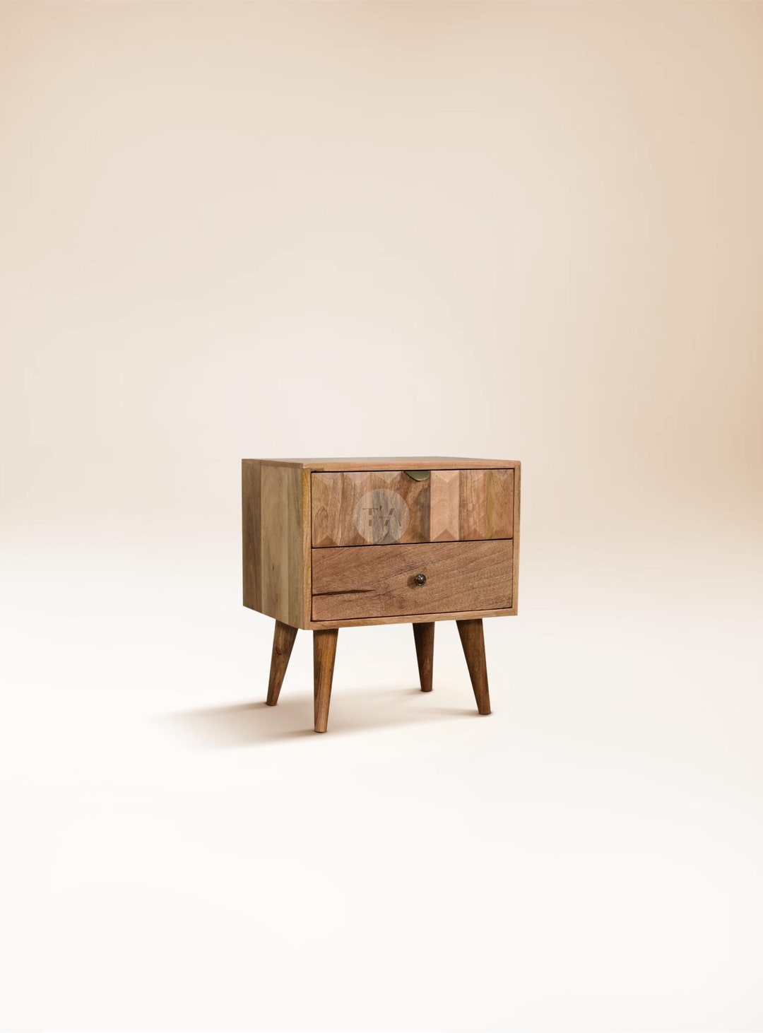 Rustic Bedside Table Natural Wood Carved Small Nightstand Table With