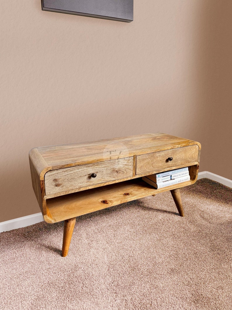 Wooden Tv Unit For Living Room • Modern Tv Stand Coffee Table • Mid-Century Tv Unit with Shelves • Low Tv Stand with Bookshelf • Tv Cabinet image 1