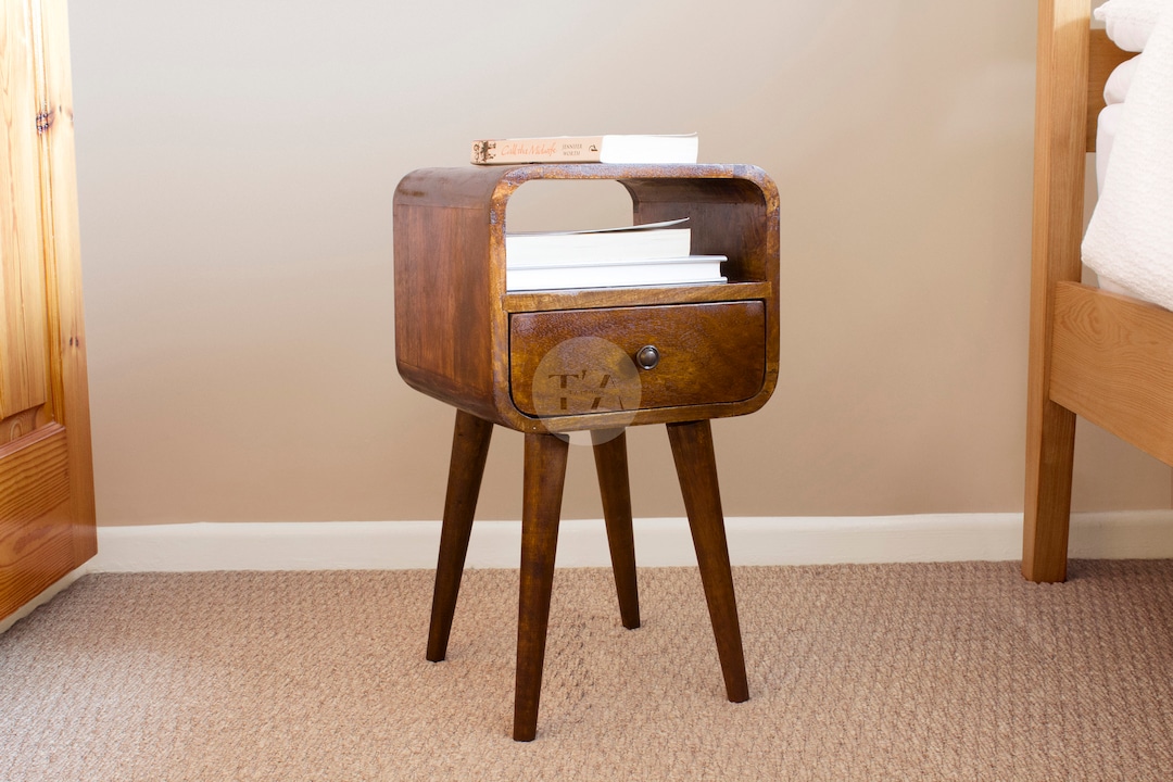 Small Nightstand With Drawer Storage Modern Bedside Table for Small Spaces Narrow Bedside Table