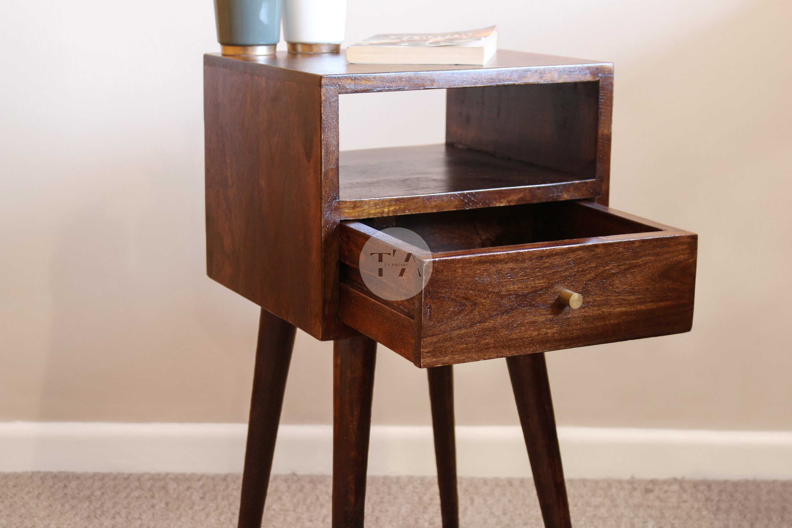 Dark Wood Bedside Table Walnut Finish Bedside Table Etsy UK