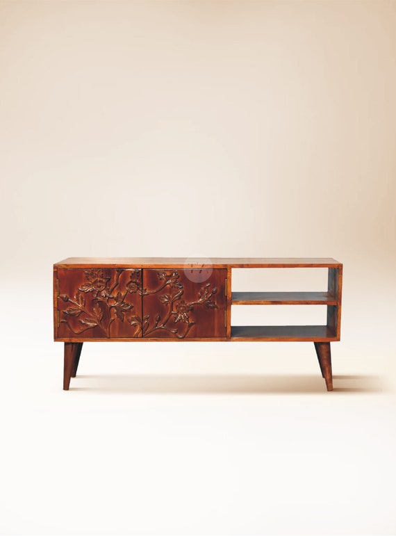 Tv Unit Red Wood Tv Stand With Flowers Tv Stand With Floral