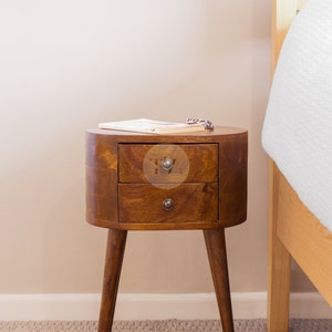 Mini Curved Bedside Table with 2 Drawers Little Bedside Table Wood Small Side Table Wooden Compact Bedside Table Slim Bedside Table image 2