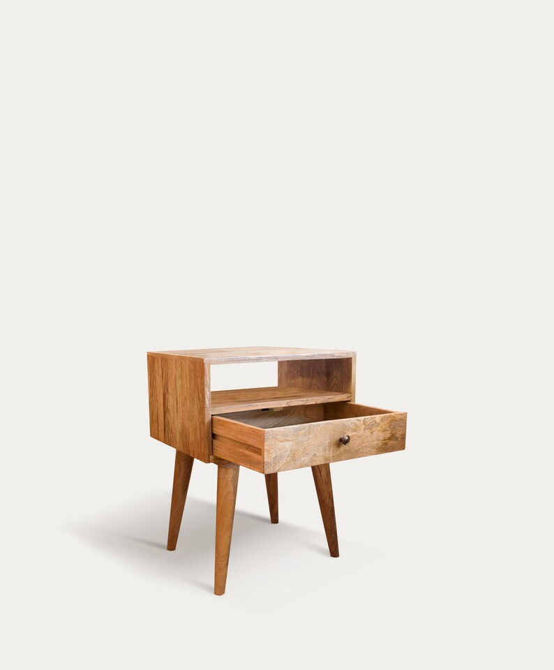 Solid Mango Wood Bedside Table • Scandi Nightstand With Drawer - Etsy