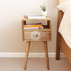 Narrow Bedside Table Small Bedside Table Slim Bedside Table Cute Bedside Table Light Bedside Table with Shelf Bedside Table Cube image 3