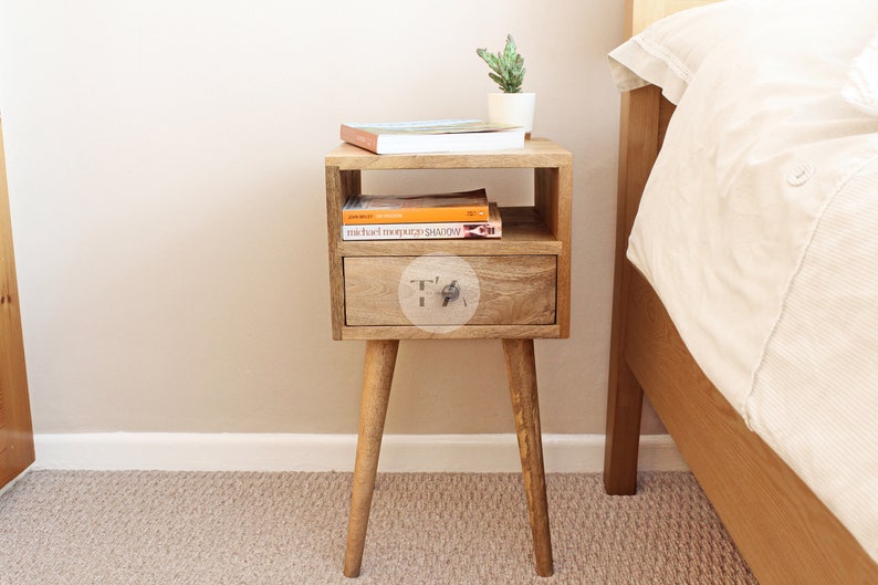 Narrow Bedside Table Small Bedside Table Slim Bedside Table Cute Bedside Table Light Bedside Table with Shelf Bedside Table Cube image 3