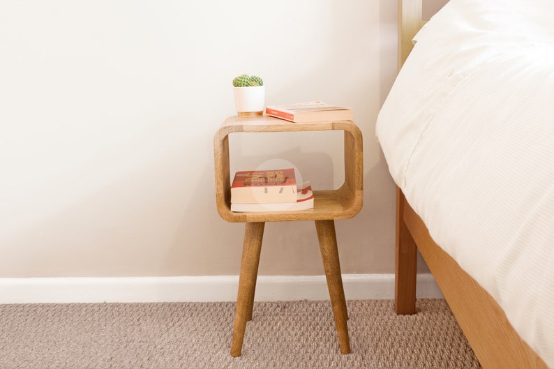 Curved Bedside Table Open Shelf Nightstand Open Shelf Bedside Table Round Bedside Cabinet Open Small & Slim Scandi Bedside Table image 3