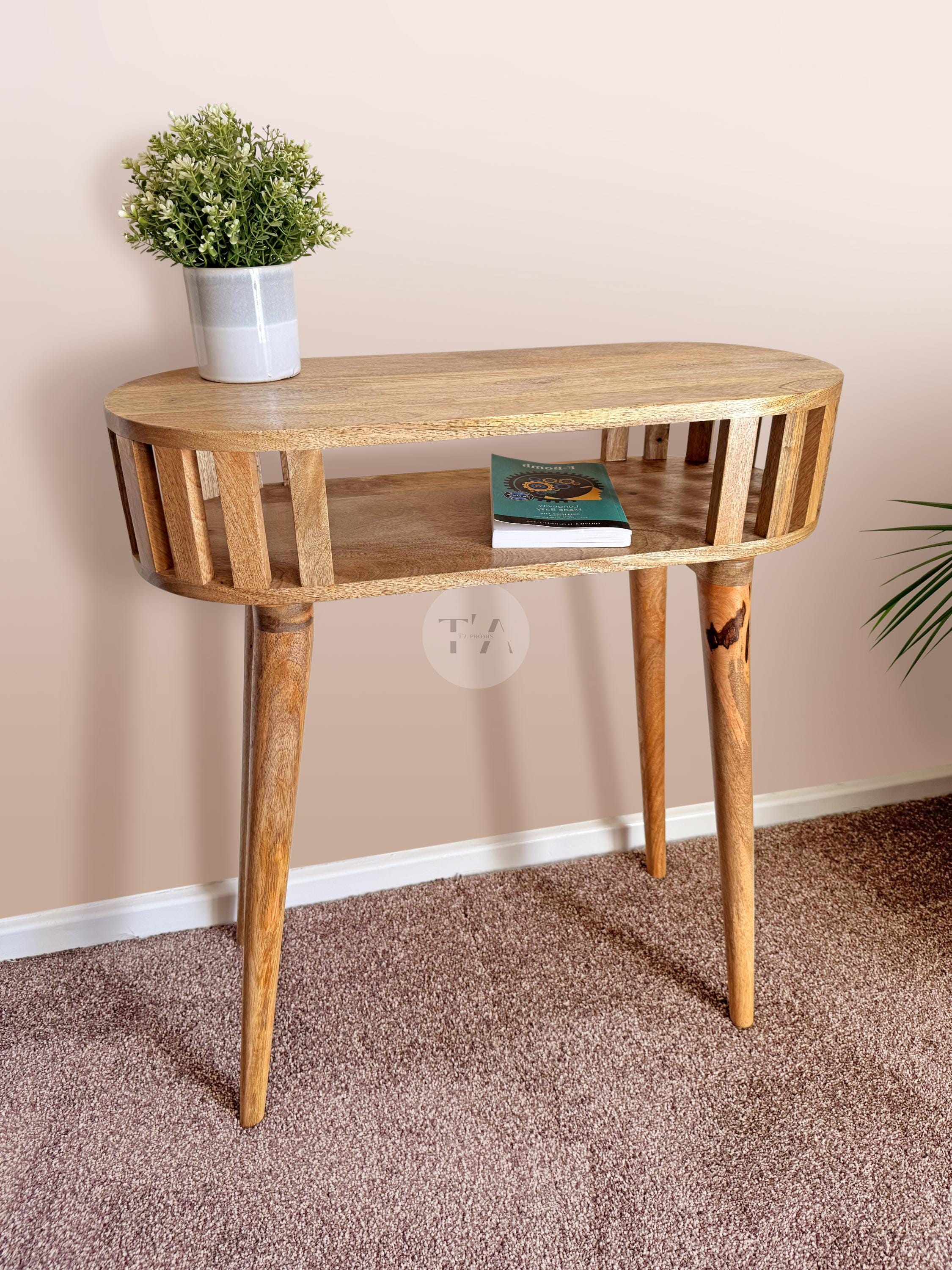 Table console mince en chêne * Petite table console en bois clair * Table console à lattes scandinave * Table console étroite Japandi * Étagère de tab