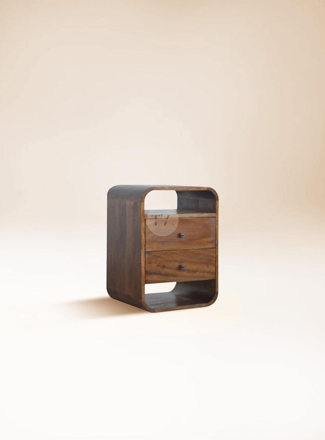 Curved Edge Bedside Table No Assembly Nightstand With Shelves and 2