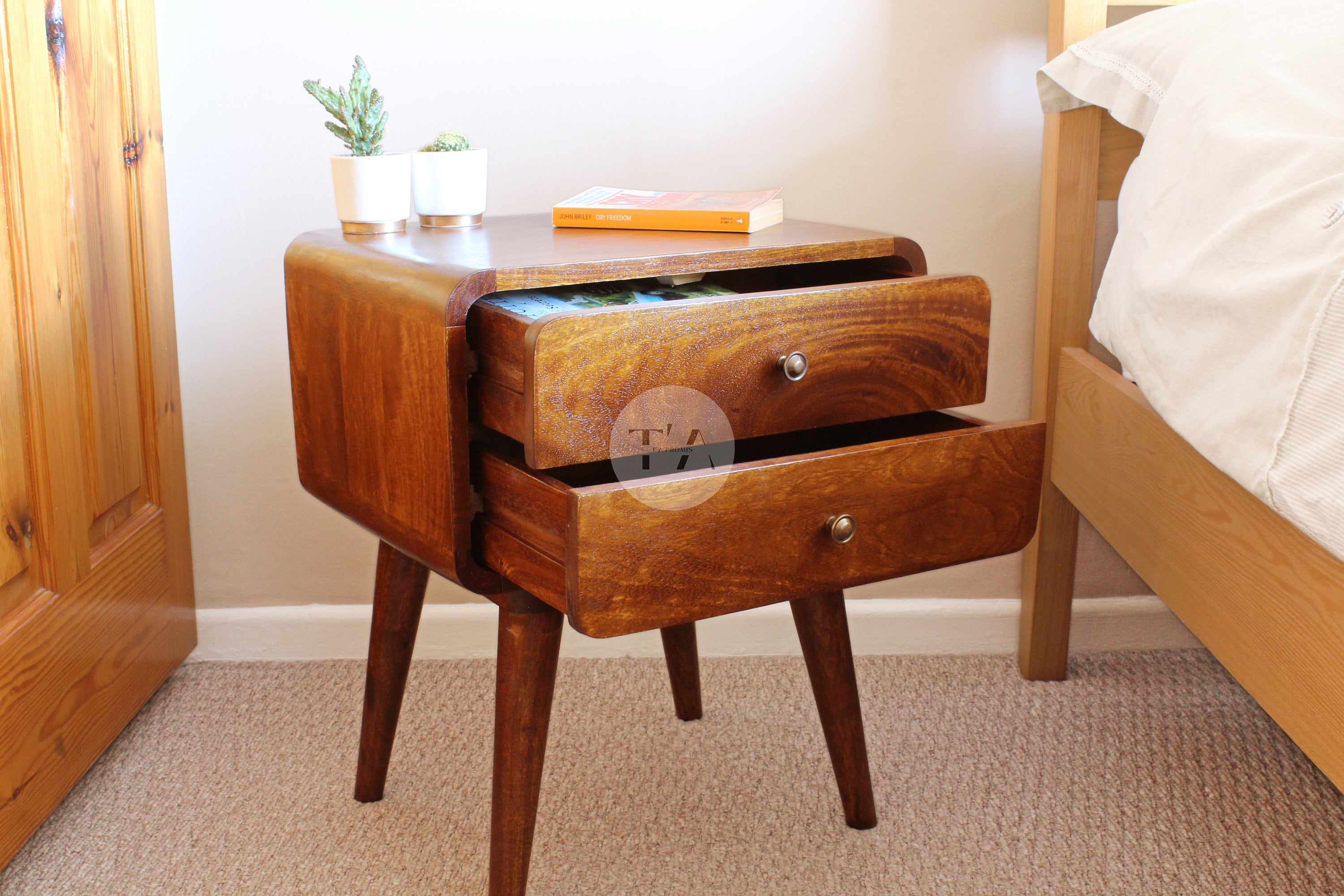 Bedside Table With Drawers Mid Century Bedside Table Etsy UK