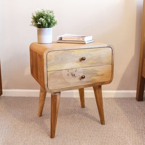 Bedside Cabinet • Wooden Bedside Table • Light Wood Bedside Table • Round Bedside Table • Bedside Table Oak Look • Nightstand with Drawers