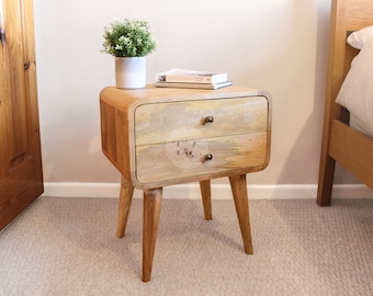 Transitional Mango Wood Bedside Table: Minimalist Nightstand Unit for Modern Homes