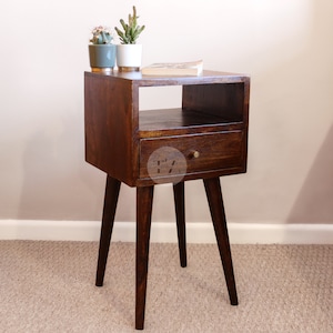 Dark Wood Bedside Table • Walnut Finish Bedside Table • Bedside Table For Small Spaces • Rustic Bedside Table • Bedside Table Small & Slim