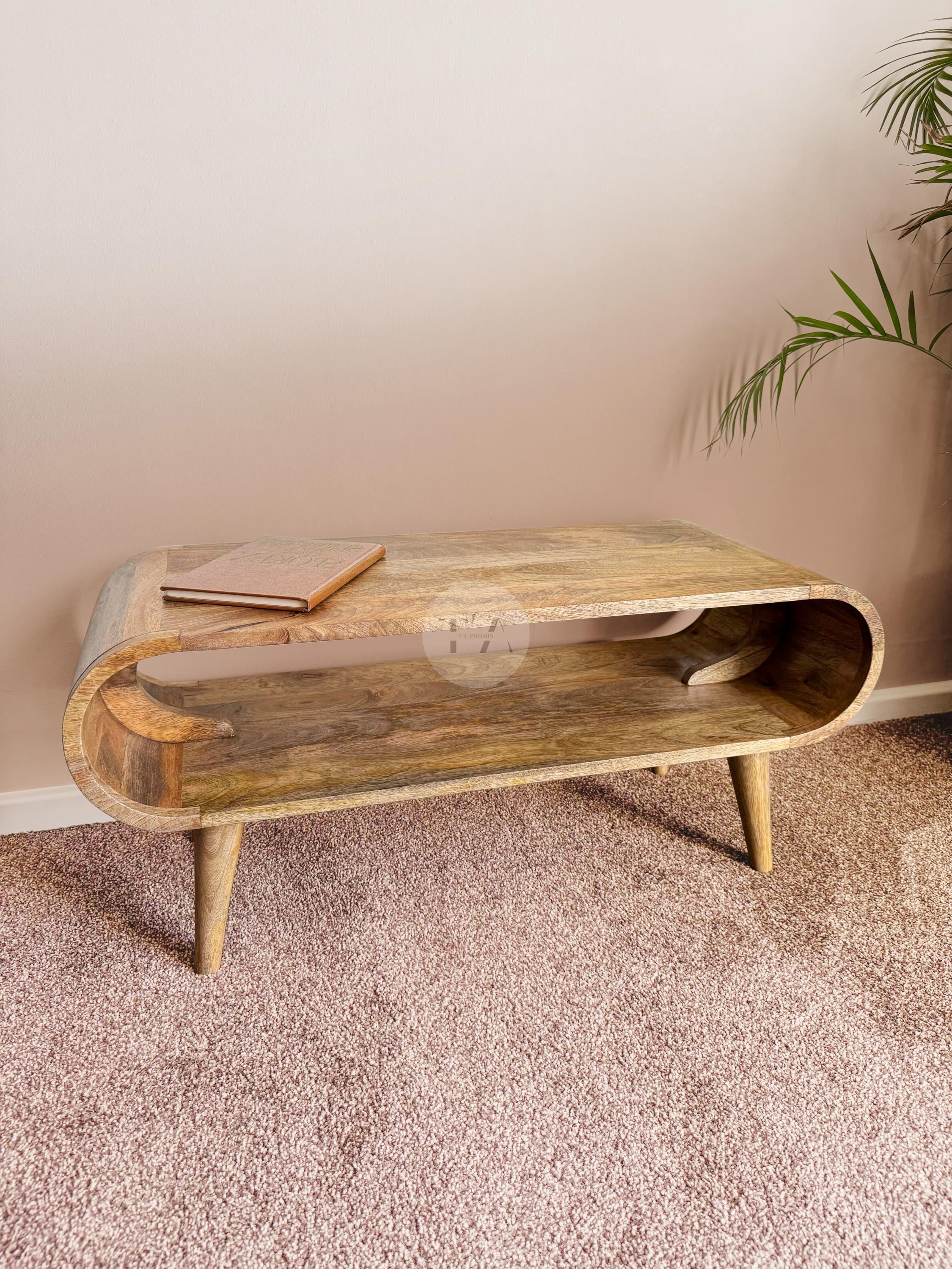 Table basse rectangulaire arrondie, table basse Japandi, table basse effet chêne, table basse simple, table basse en bois bio