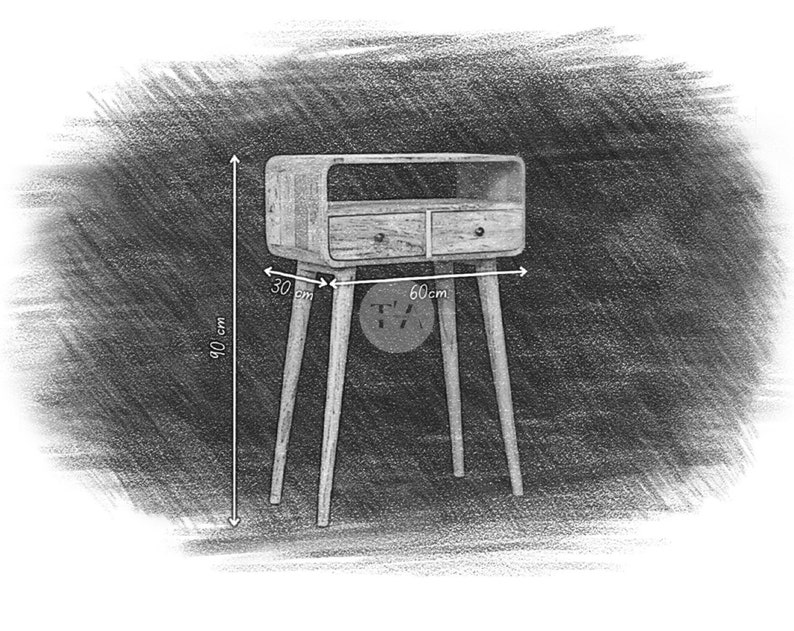 May include: A wooden side table with two drawers and a shelf. The table has four legs and measures 30 inches wide, 60 inches long, and 90 inches tall.