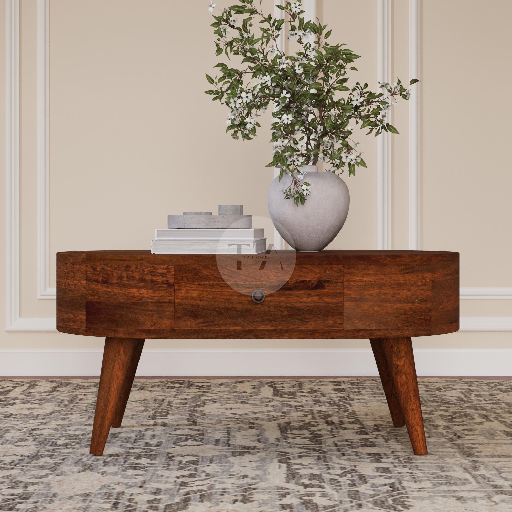 Round Coffee Table • Dark Brown Coffee Table Rounded Corner • Curved ...