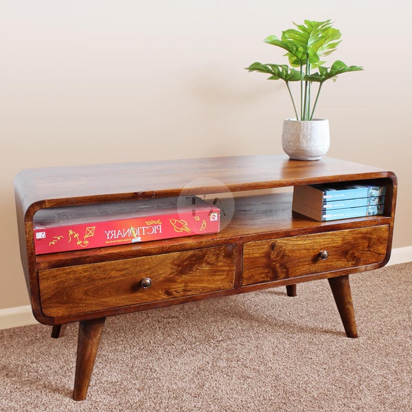Rectangular Coffee Table Solid Wood • Long Coffee Table Mid Century • Danish Coffee Table with Drawers • Dark Wooden Coffee Table with Shelf